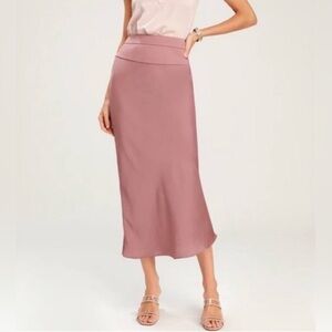 Free People | Pink Satin Midi Skirt